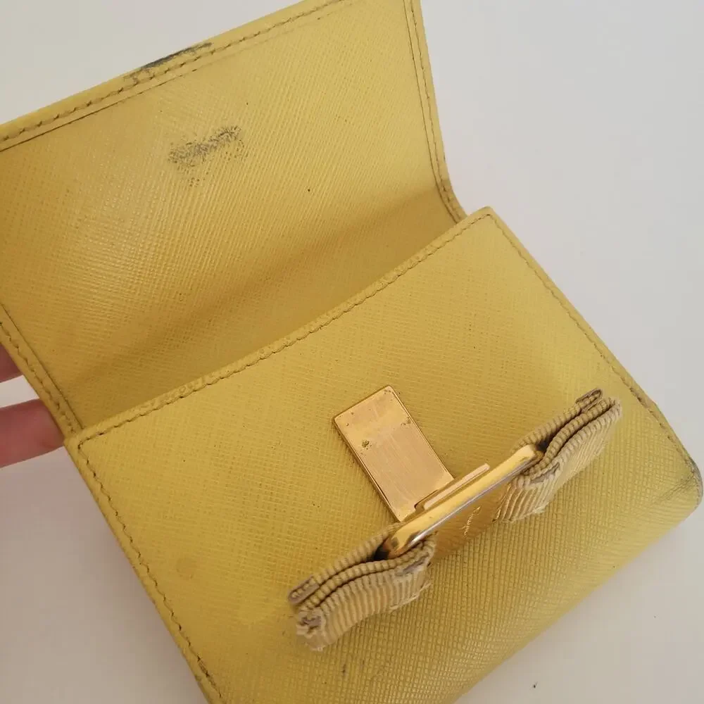 Salvatore‎ Ferragamo Vala Wallet Leather Yellow Small Compact Card Bill Fair